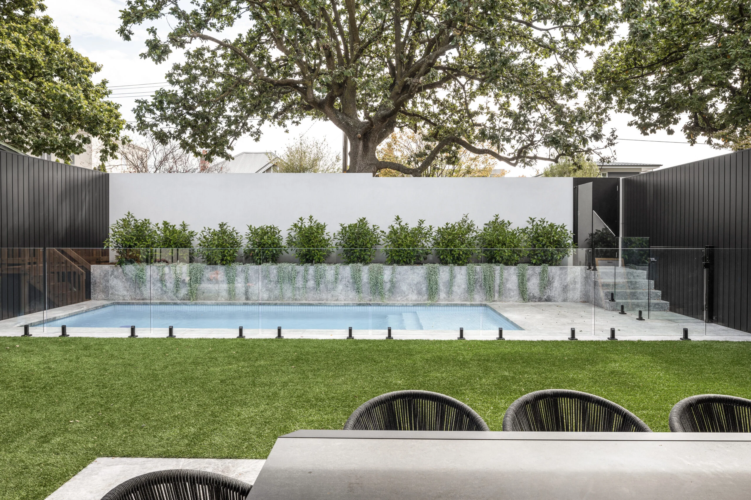 Luxury home design with outdoor garden and swimming pool